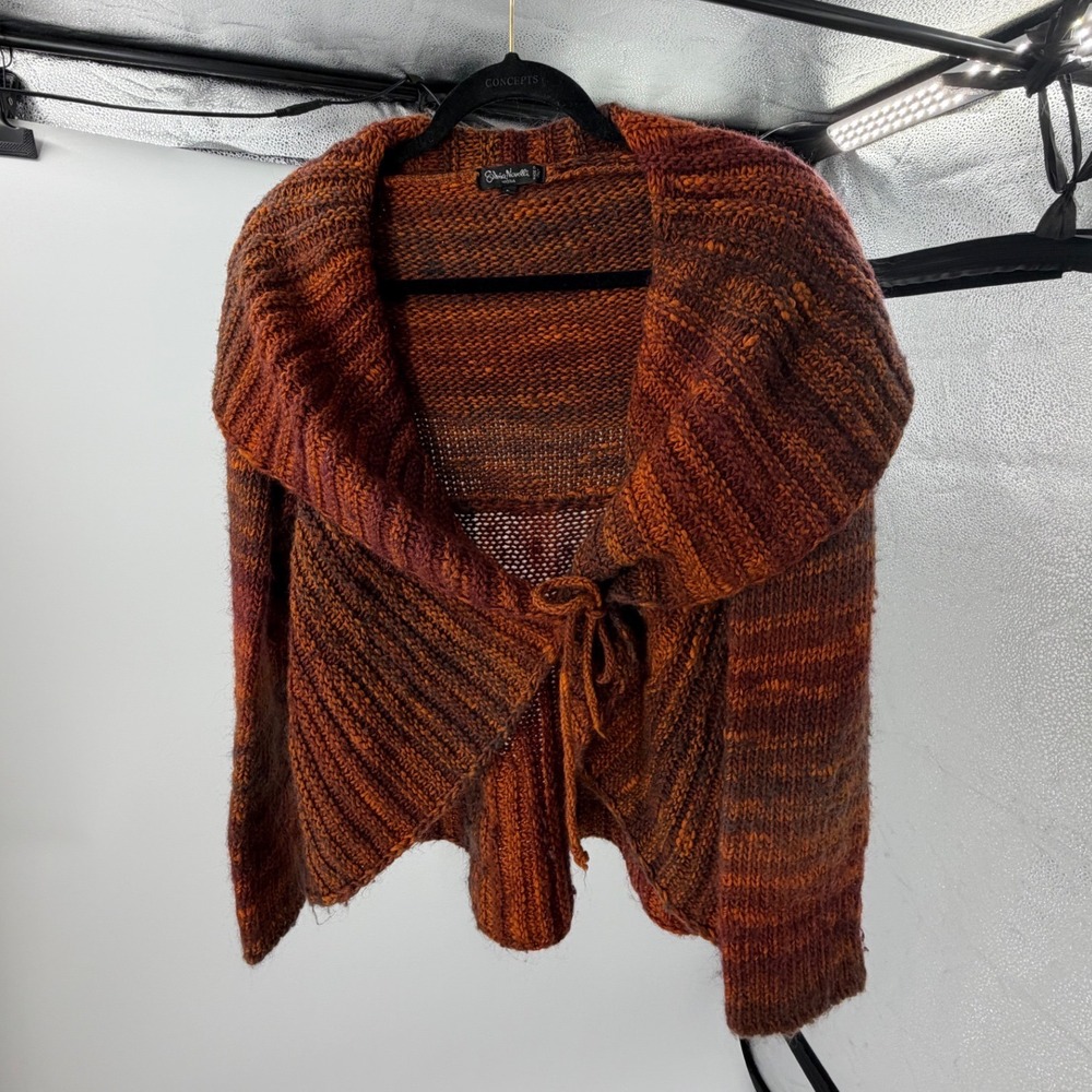 Silvia Novelli Noba Made in Italy Rust Orange Chunky Knit Tie Front Cardigan L